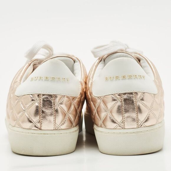 Burberry Metallic Pink Quilted Leather Westford Low Top Sneakers Size 40 - Picture 5 of 7